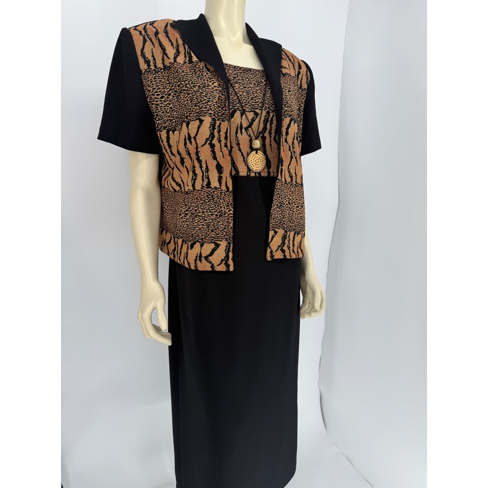 R&K Originals Womens 18 Black Animal Print 2 Piece Dress Jacket Set 143023